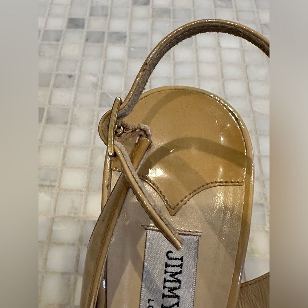 Jimmy Choo Women Peep Toe Nude Patent Leather Platform Slingback Heels - Picture 2 of 14
